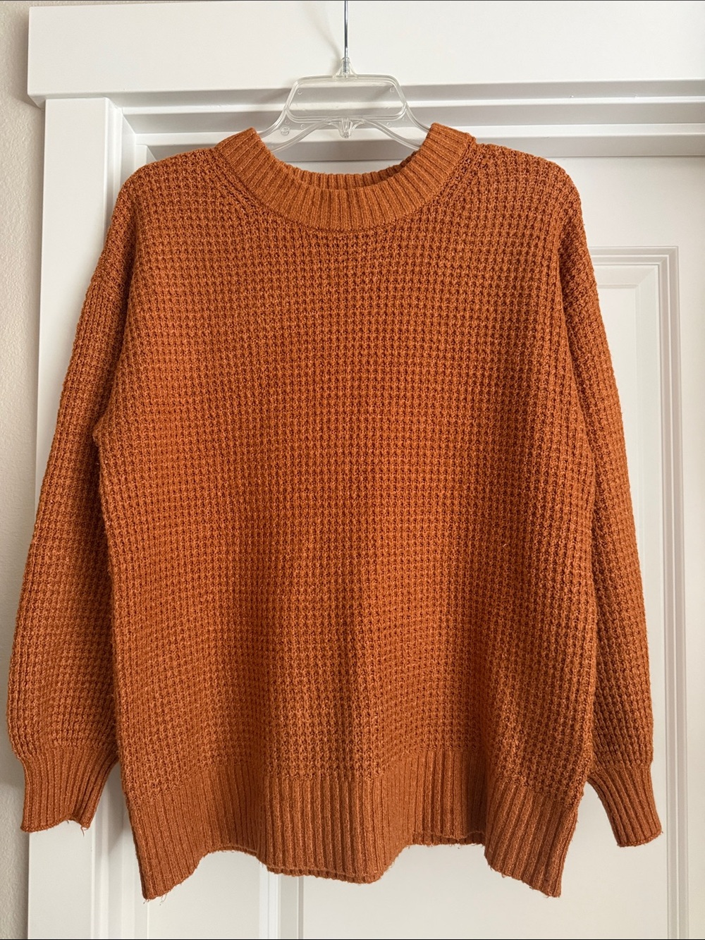 American Eagle Outfitters Waffle Knit Crewneck Sweater - Rust Orange